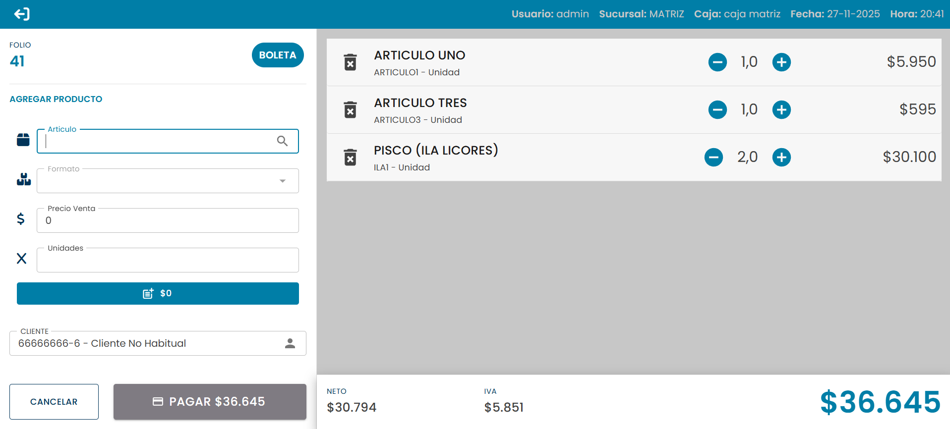 Captura de Punto de Venta (ONE)